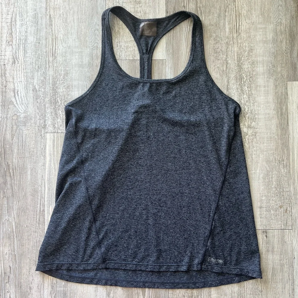 Calvin Klein Performance Heather Gray T-Back Workout Tank Top Women’s Medium - Picture 2 of 8